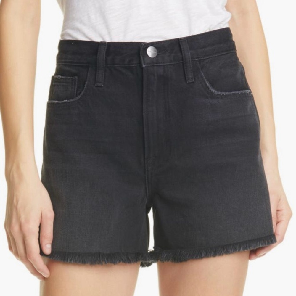 Frame Black Denim Relaxed Fit Le Simone Fray Hem Cutoff Short Womens 30